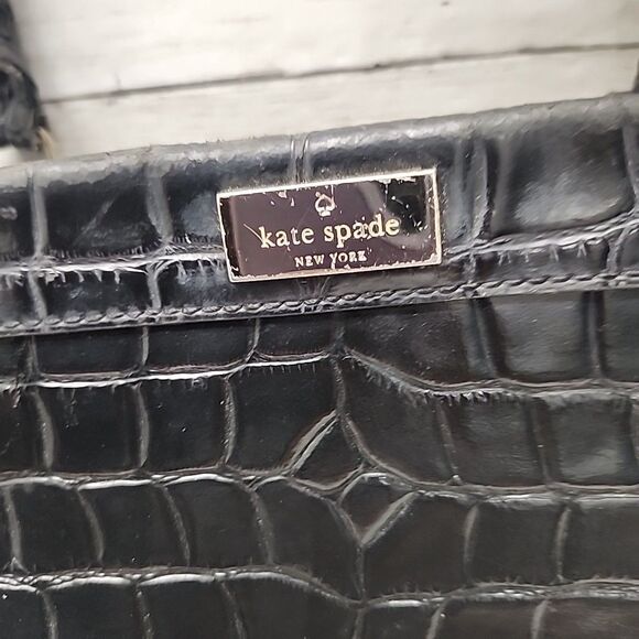 KATE SPADE New York Ridgely Ave Becky Satchel Croc Embossed Leather Black Bag - Picture 2 of 16